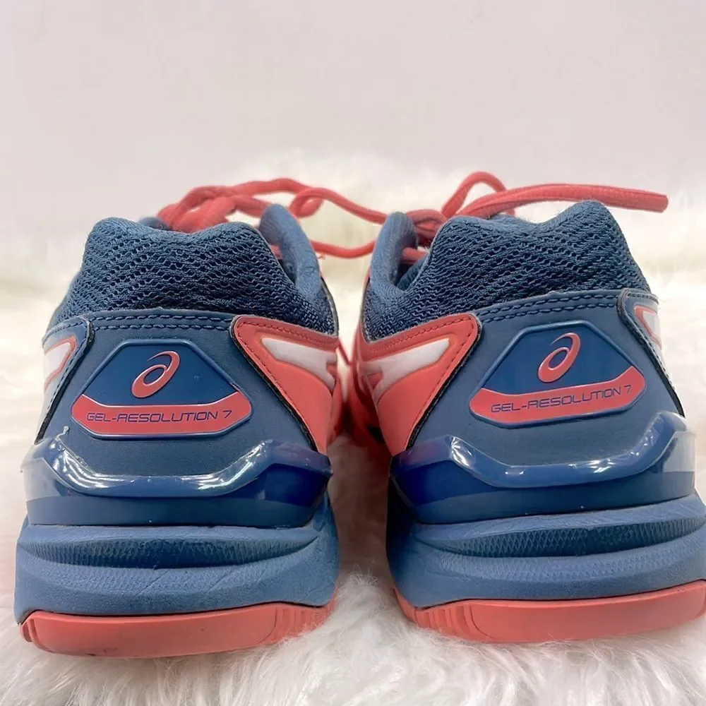 Asics gel resolution 7 | size  9.0 sneakers papaya / white / blue